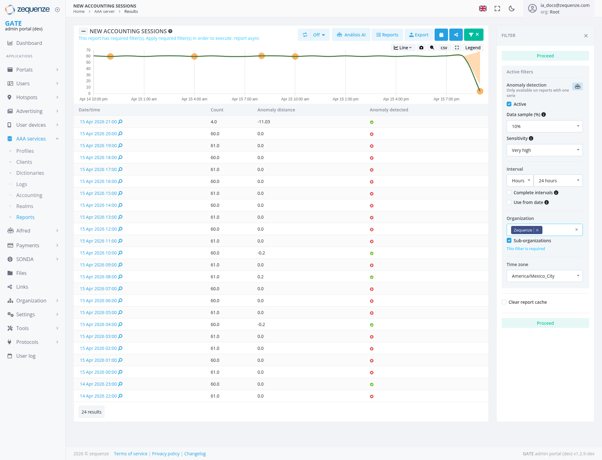 Screenshot - Results: New accounting sessions
