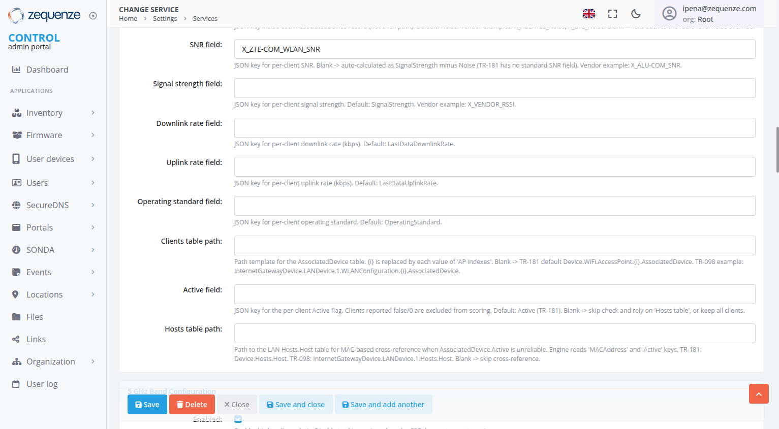 Client field overrides, Clients table path, Active field, and Hosts table path