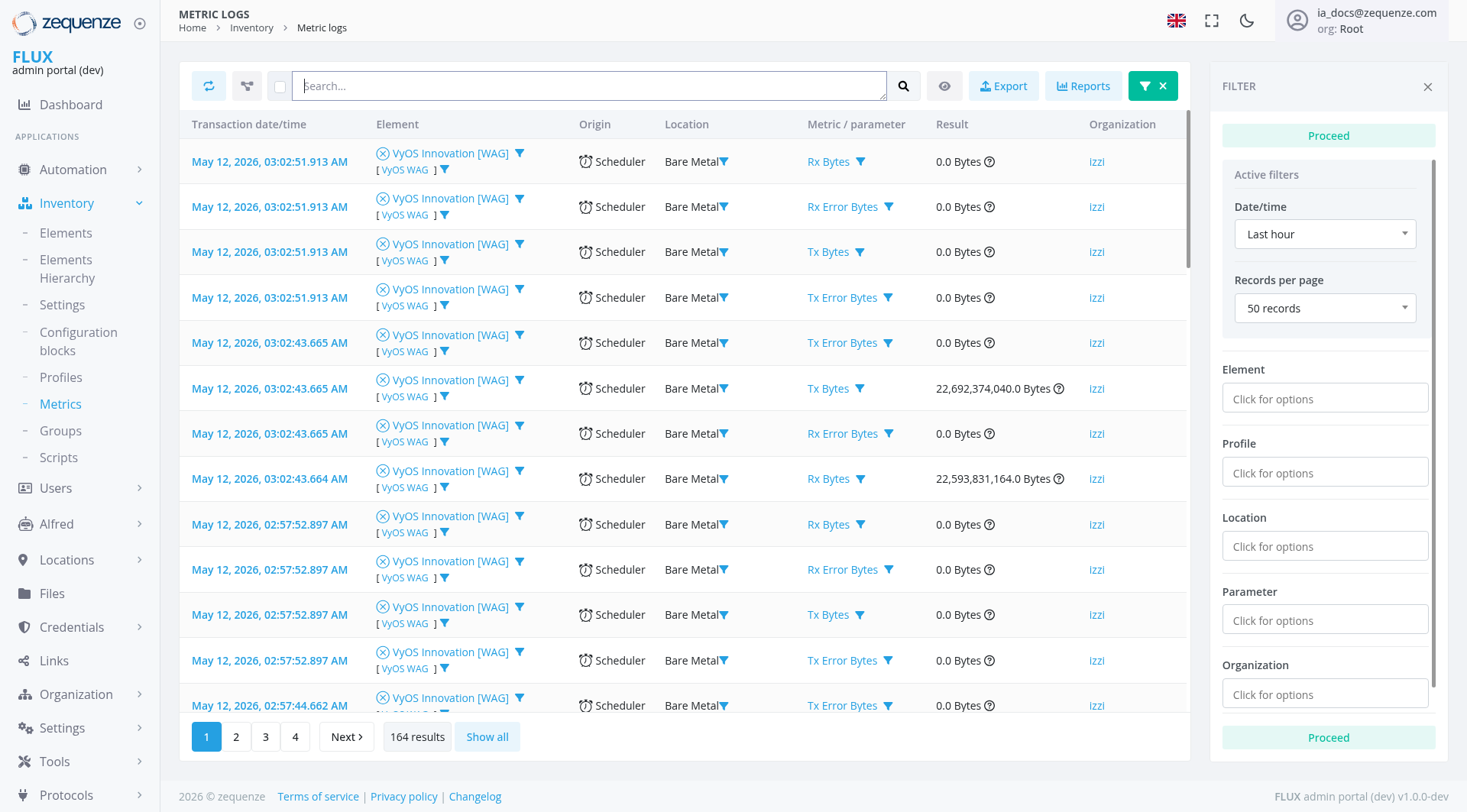 Screenshot - Metric logs